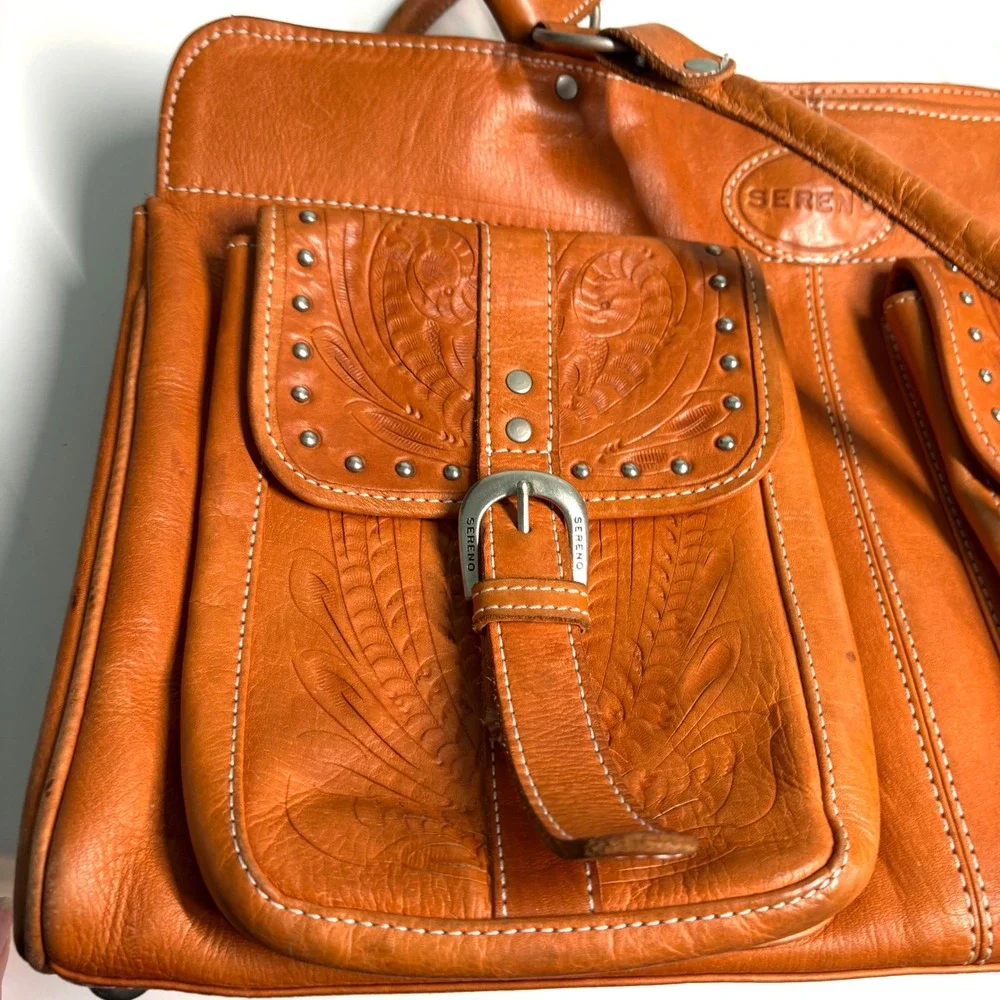 Sereno Women's‎ Orange Brown Leather Shoulder Tote